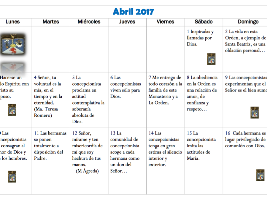 Calendario MES de ABRIL